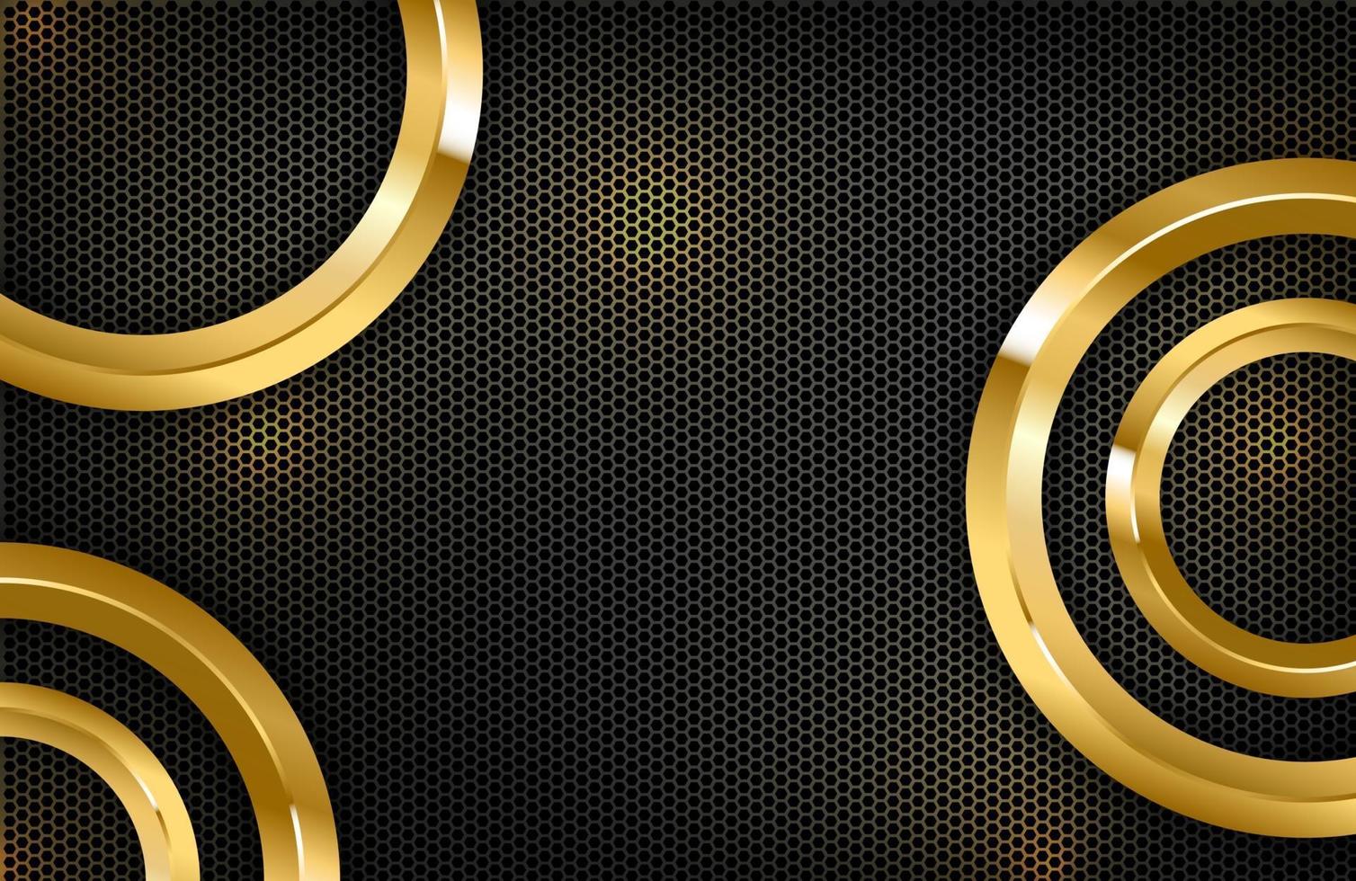 Luxury elegant background with shiny gold circle element on dark black carbon surface vector