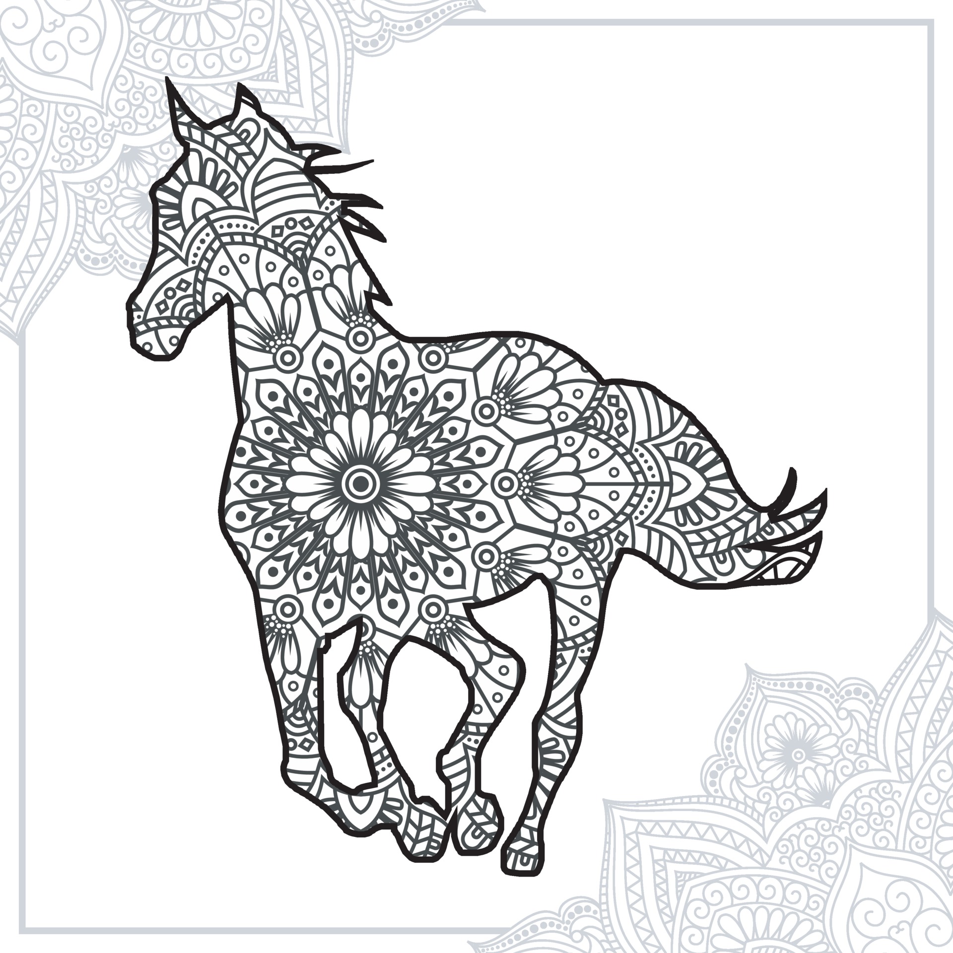 Horse Mandala. Vintage decorative elements. Oriental pattern, vector ...
