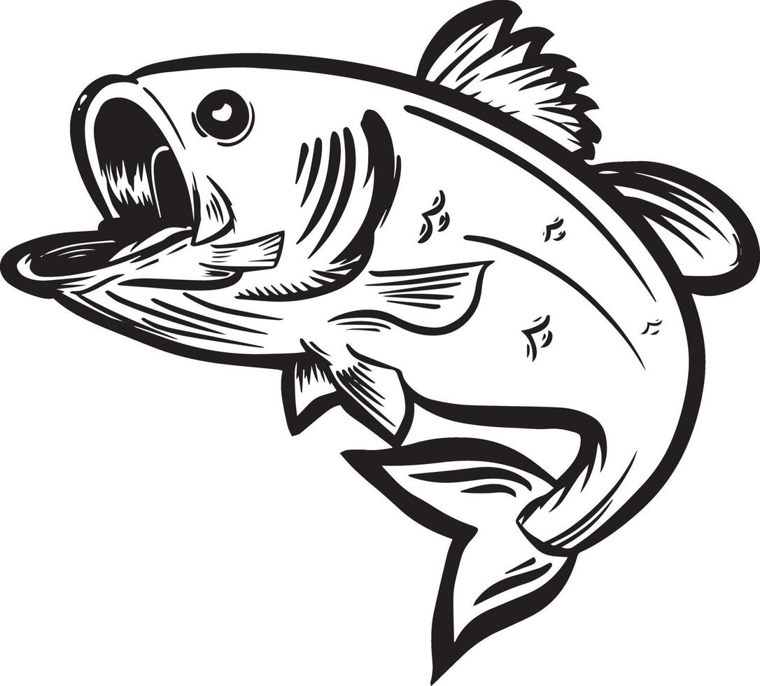 black white vector illustration of fish leaping
