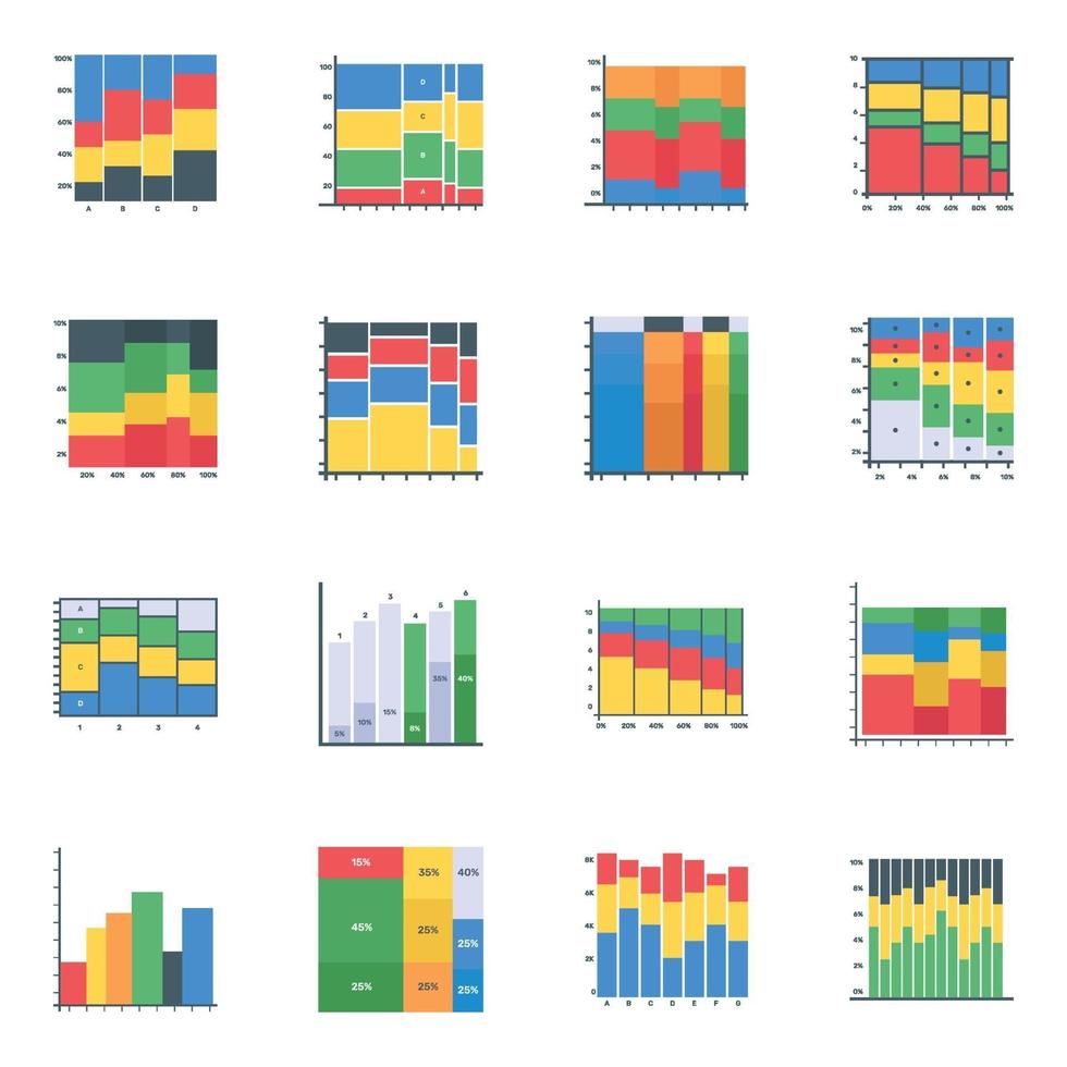 Mekko gráficos planos vector