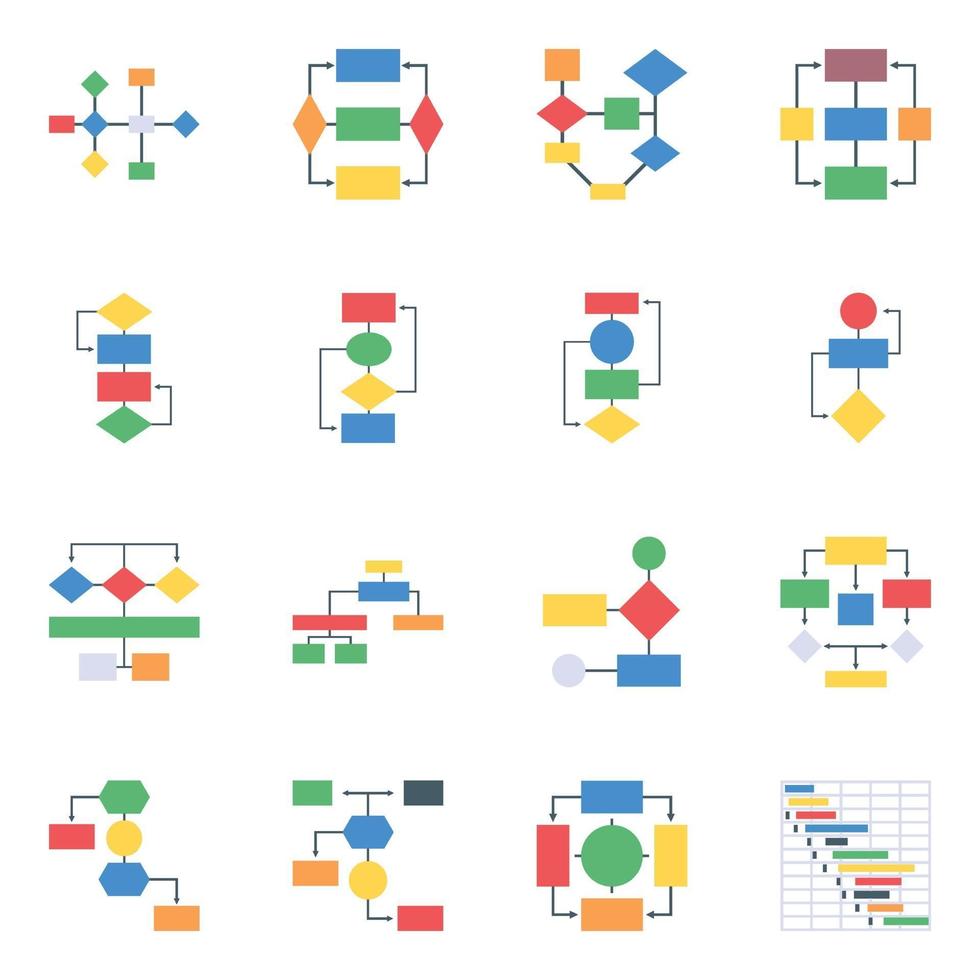 Gantt Charts Flat Icons vector