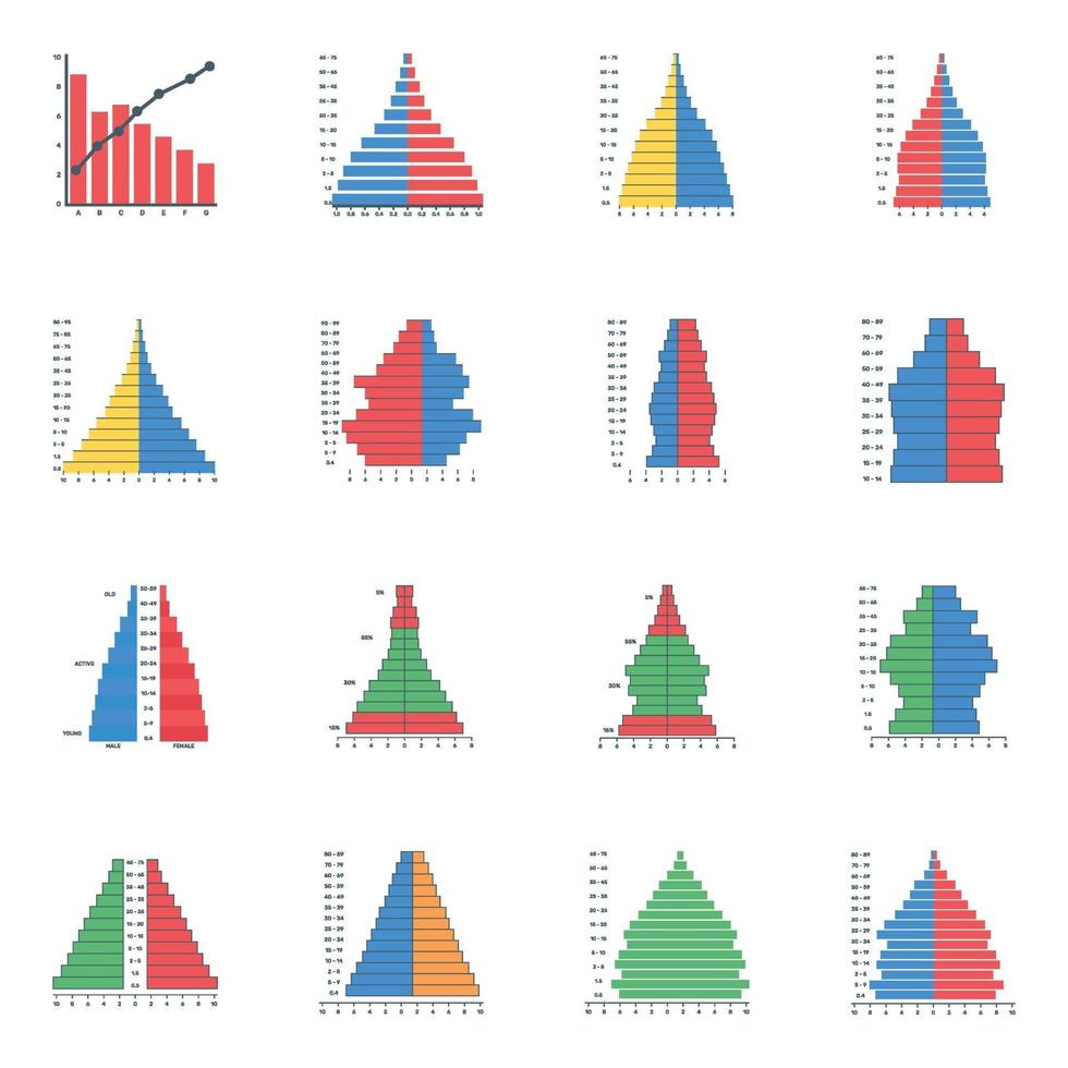 Pareto Plots Flat Icons vector