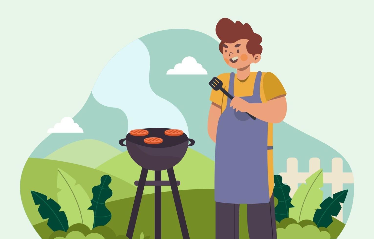 Having Outdoor Barbecue Picnic vector