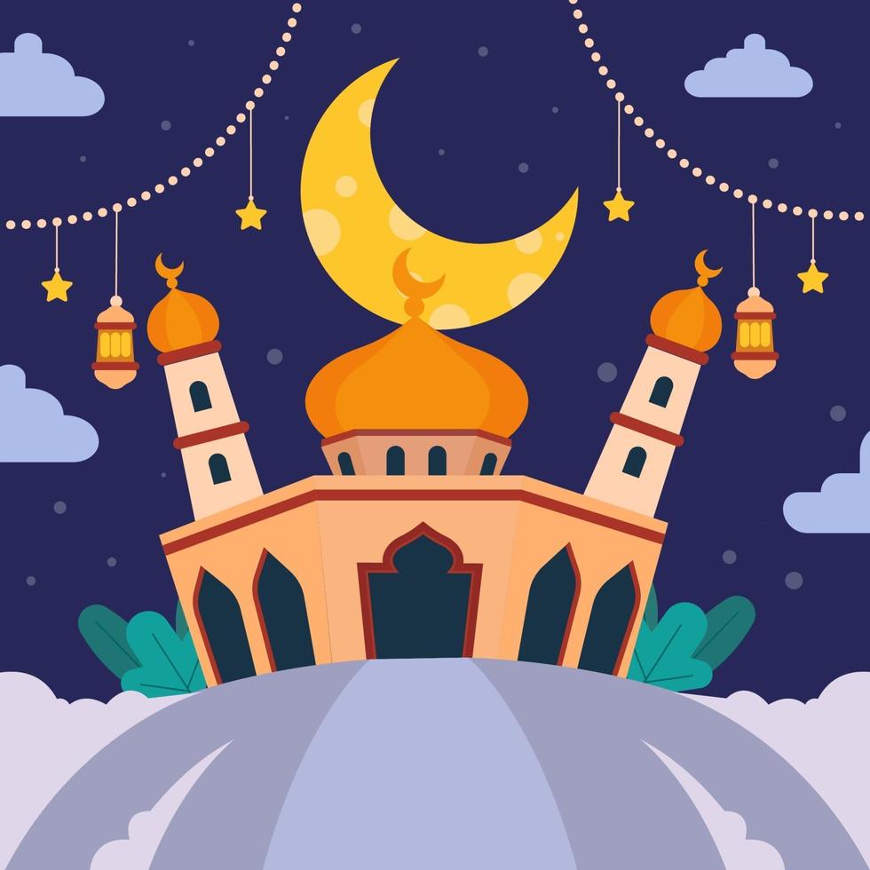 eid mubarak con mezquita plana vector