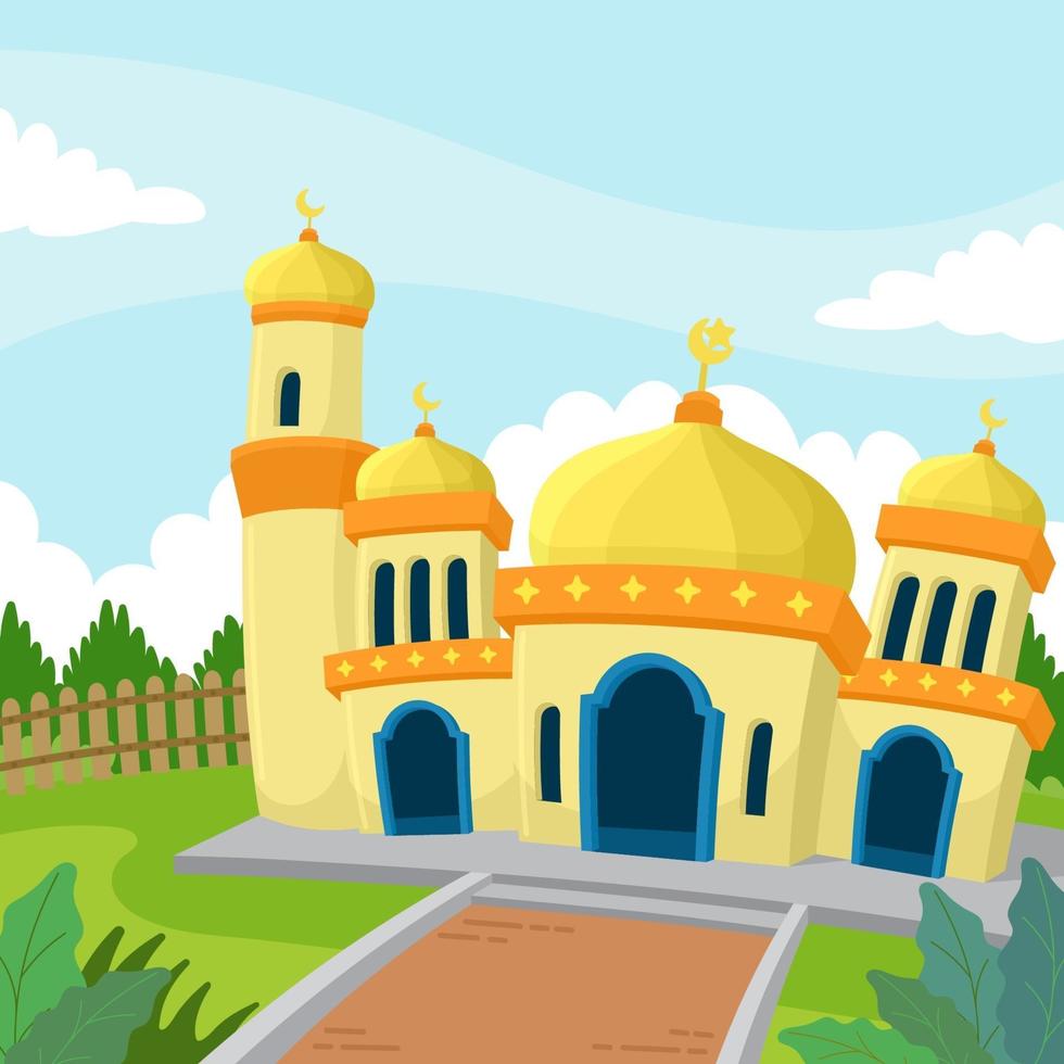 Flat Eid Mubarak Beautiful Mosque vector