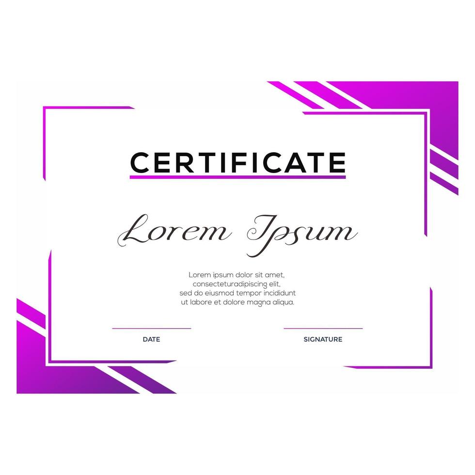 Beautiful purple color certificate of achievement vector template