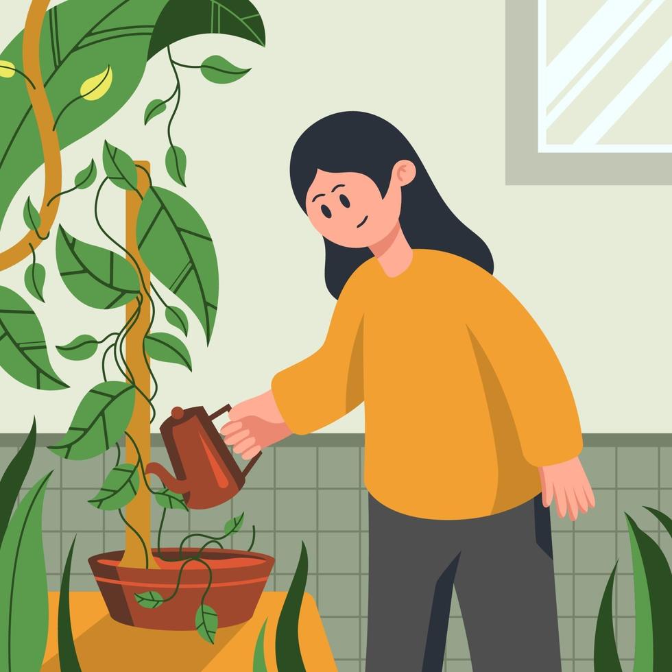 Watering Plants at Home vector