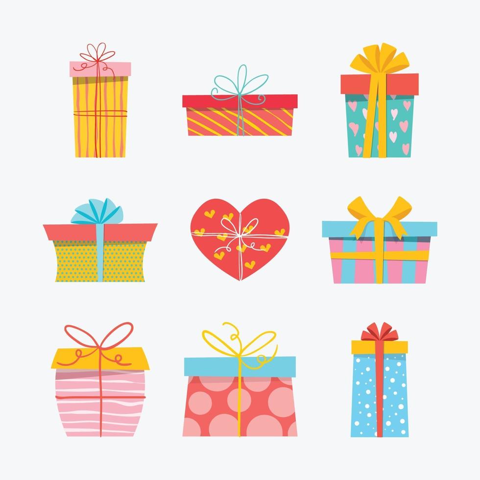 colección colorida de iconos de caja de regalo dibujados a mano vector
