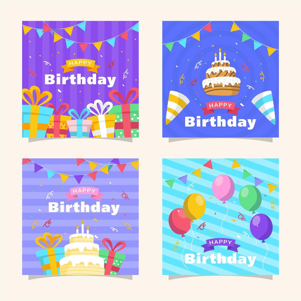 colección de tarjetas de felicitación de feliz cumpleaños vector