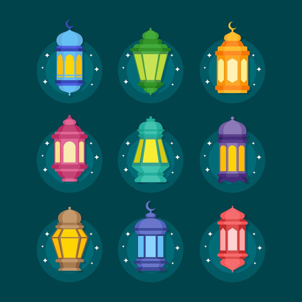 conjunto de icono de linterna eid vector