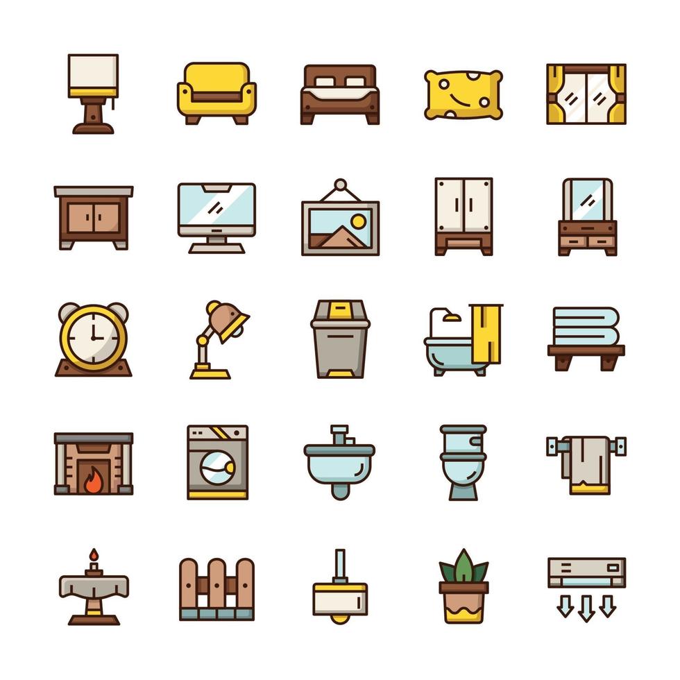 Set of Home Living icons with outline color style. vector