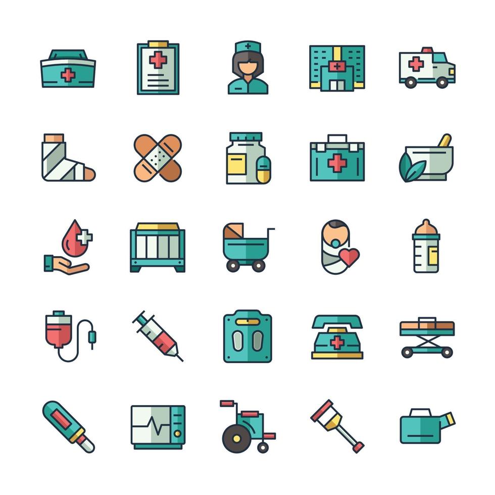 Set of Nurse icons with outline color style. vector