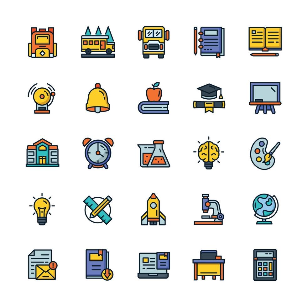 Set of Back to school icons with outline color style. vector