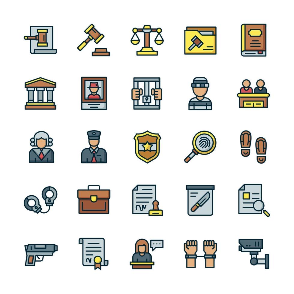 Set of Justice and Law icons with outline color style. vector