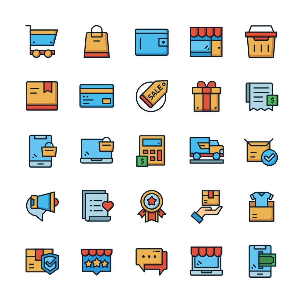 Set of Shopping icons with outline color style. vector