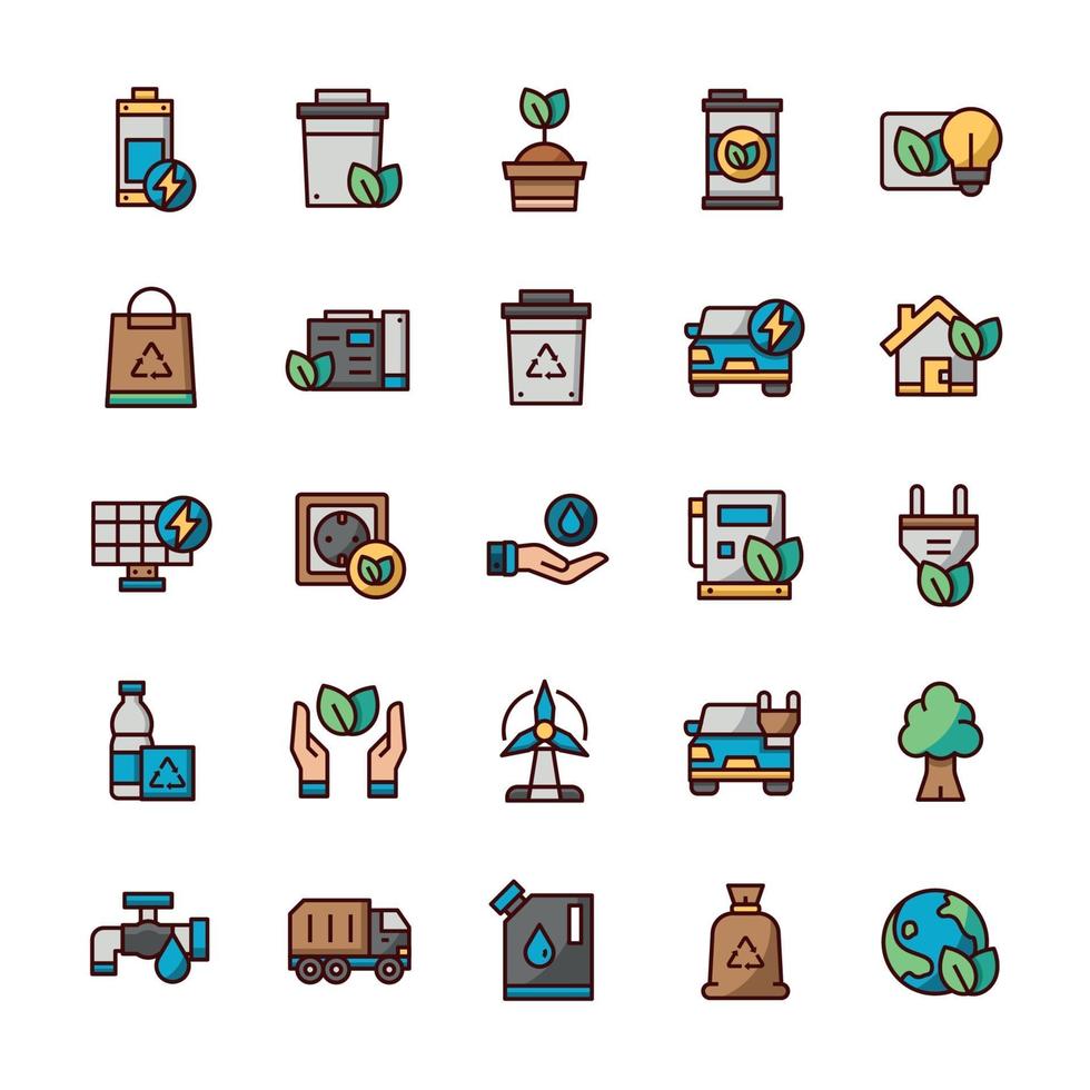 Set of Environment icons with outline color style. vector
