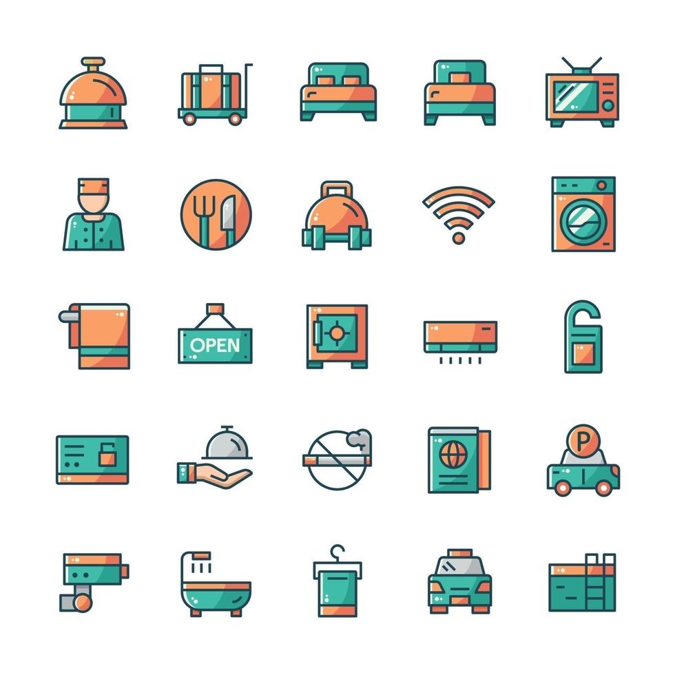 conjunto de iconos de hotel con estilo de color de contorno. vector