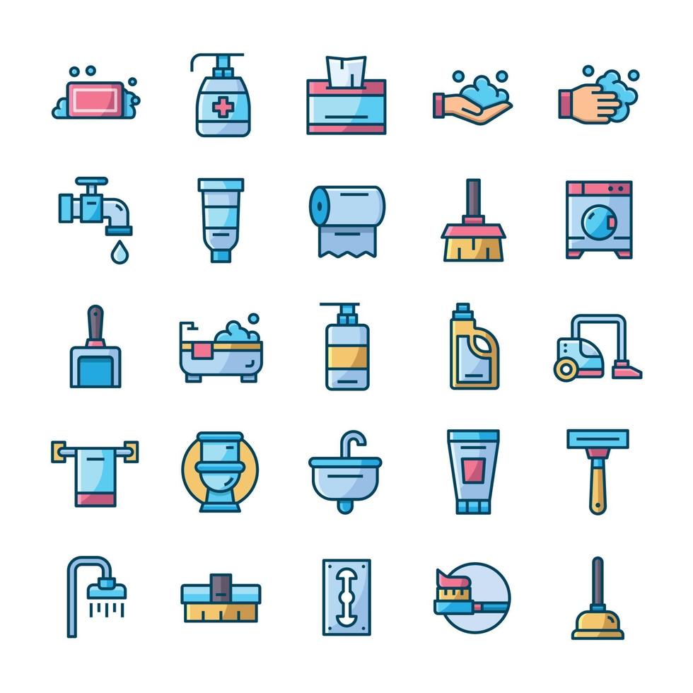 Set of Hygiene icons with outline color style. vector