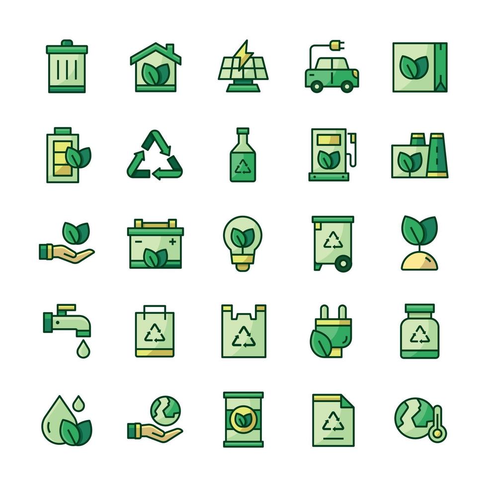 Set of Ecology icons with outline color style. vector