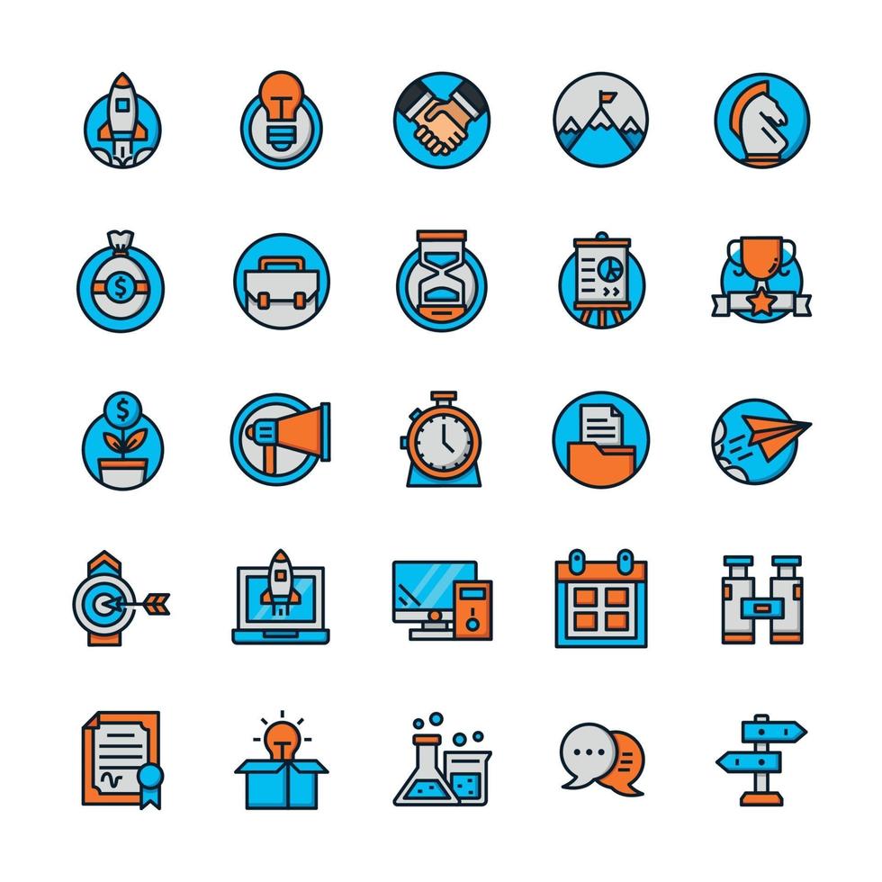 Set of Startup icons with outline color style. vector