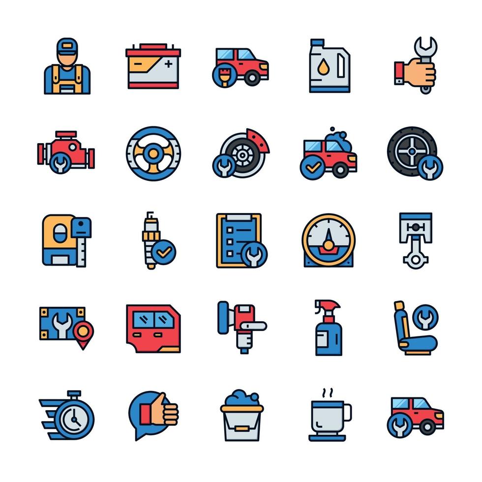 Set of Car Service icons with outline color style. vector