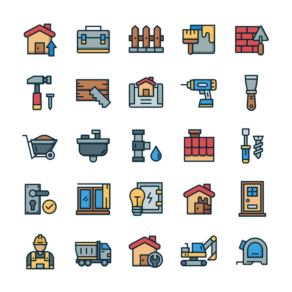 Set of Home and Renovation icons with outline color style. vector