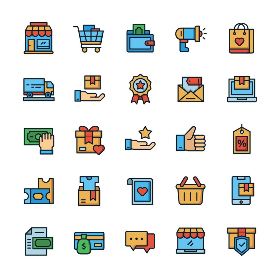 Set of Shopping icons with outline color style. vector