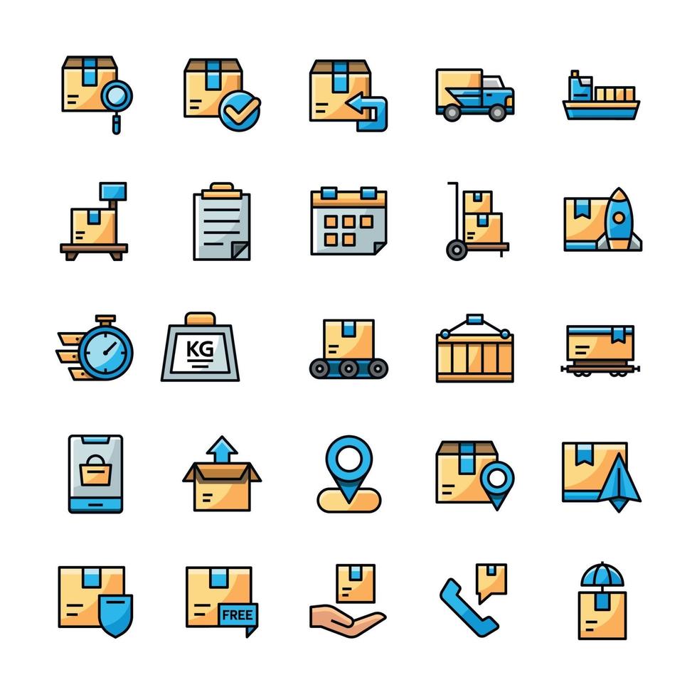 Set of Shipping icons with outline color style vector