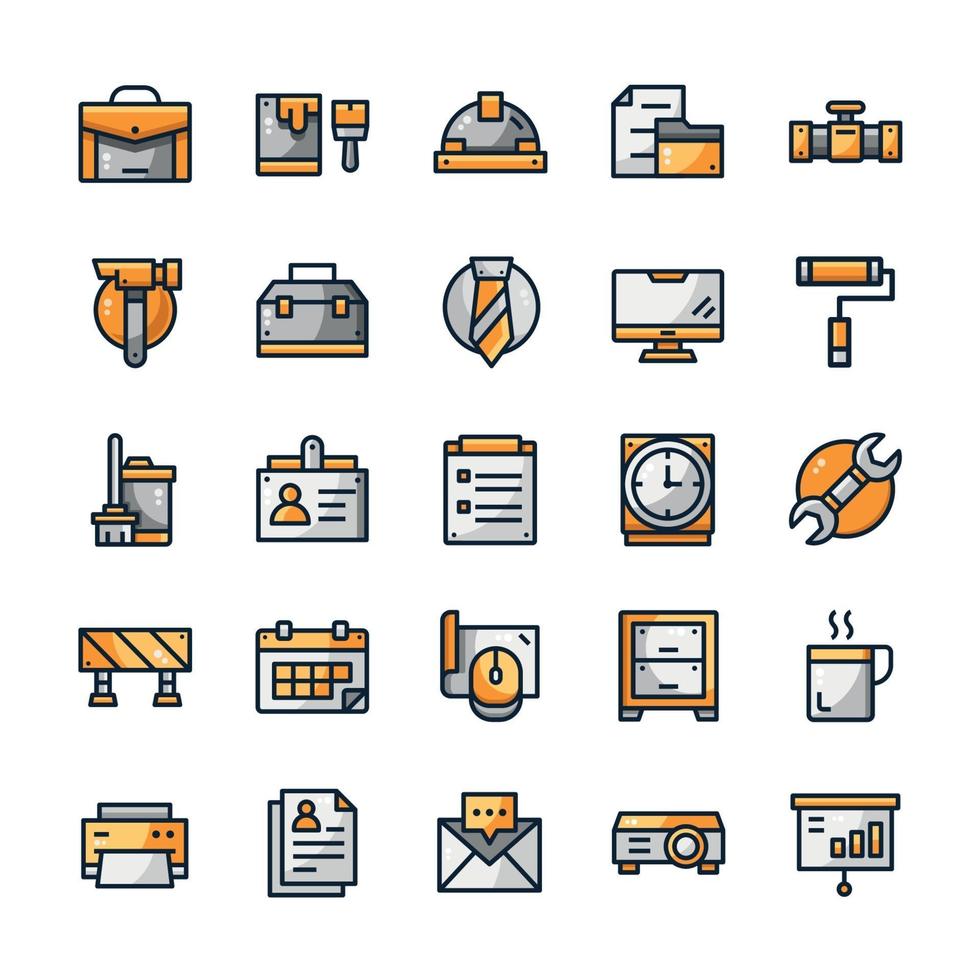 Set of Work icons with outline color style. vector