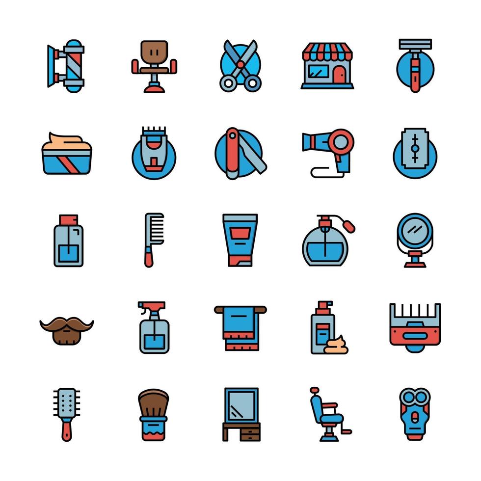 Set of Barbershop icons with outline color style. vector