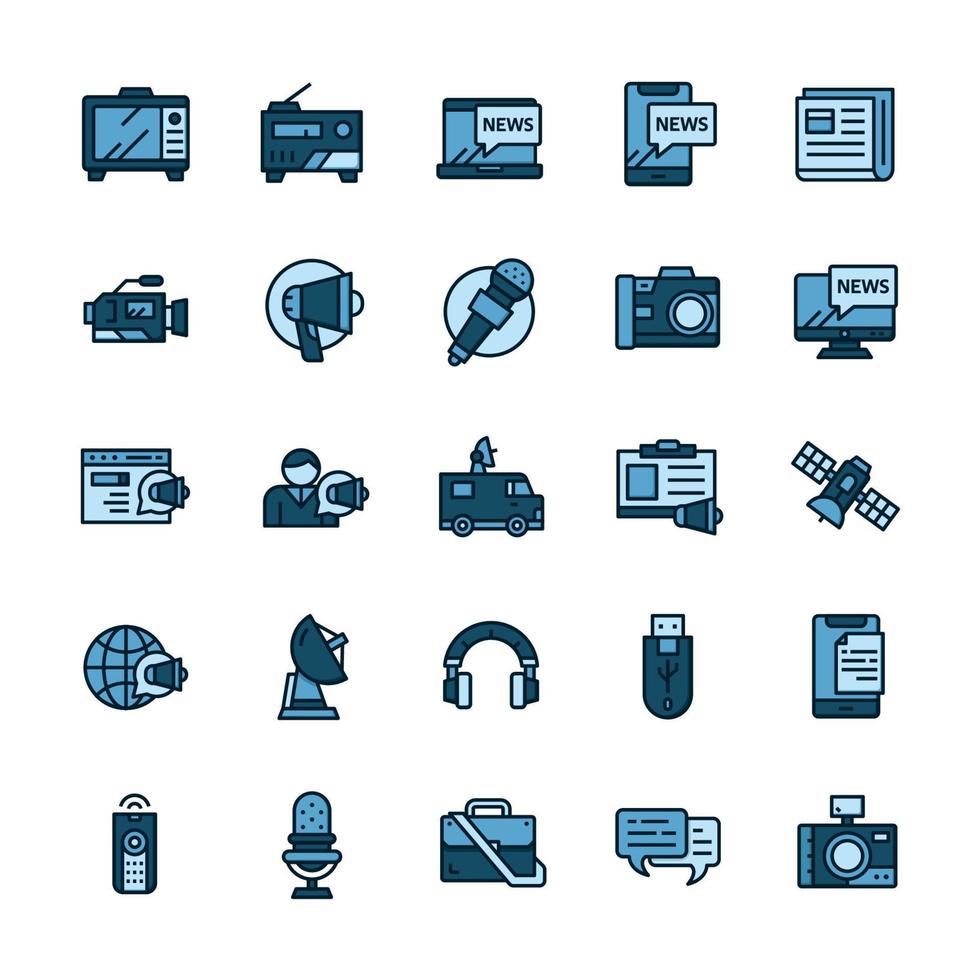 conjunto de iconos de medios de comunicación con estilo de color de contorno. vector