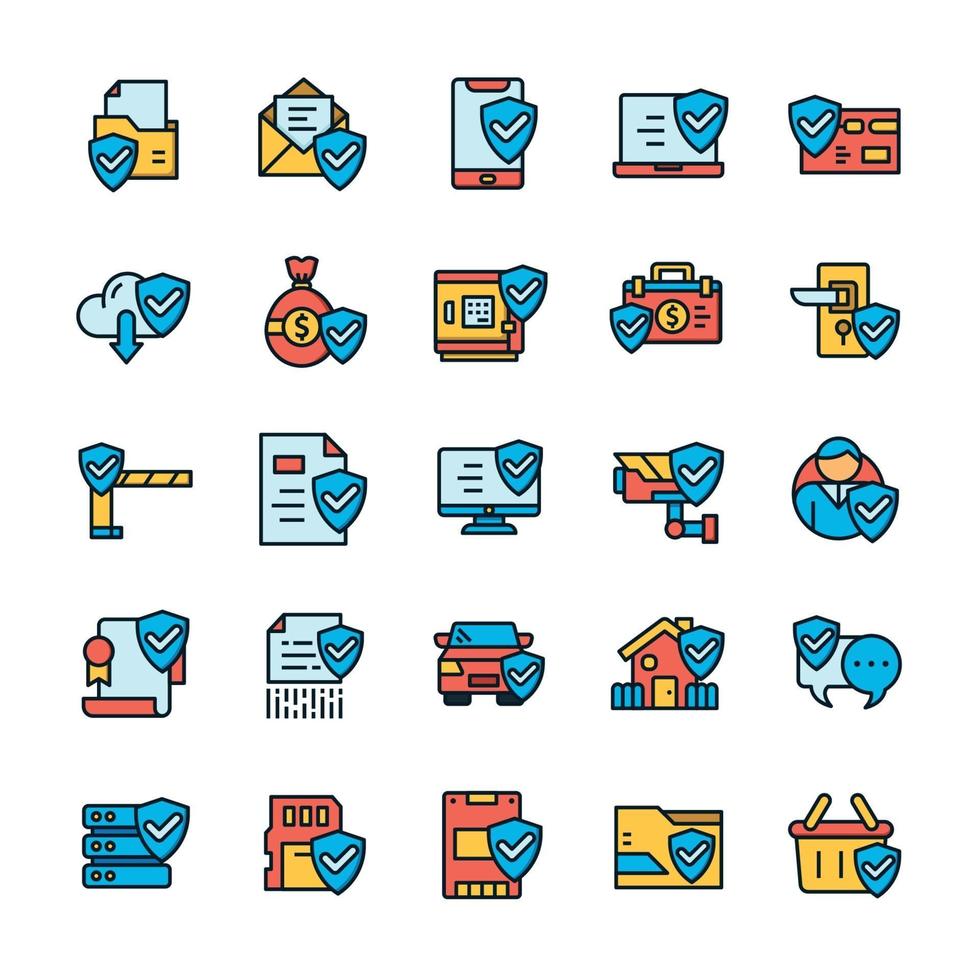 Set of Protect and Security icons with outline color style. vector