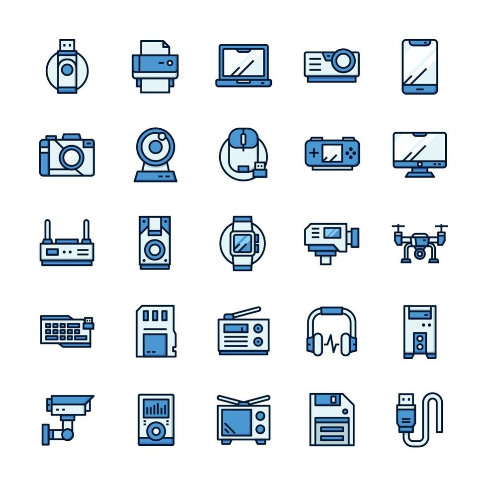 Set of Device and gadget icons with outline color style. vector