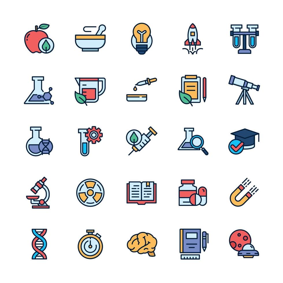 Set of Science icons with outline color style. vector