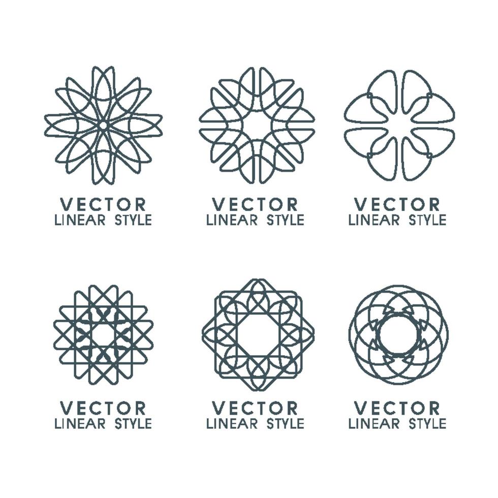 Vector set of linear design elements, logo design templates and mono line badges for packaging