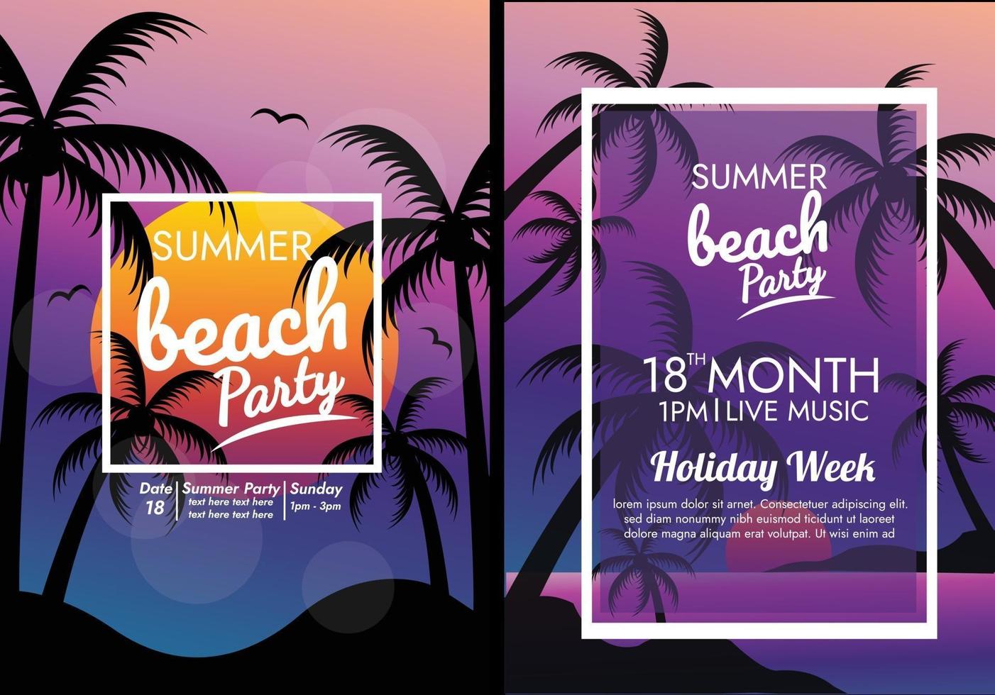 holiday sunset beach party poster vector