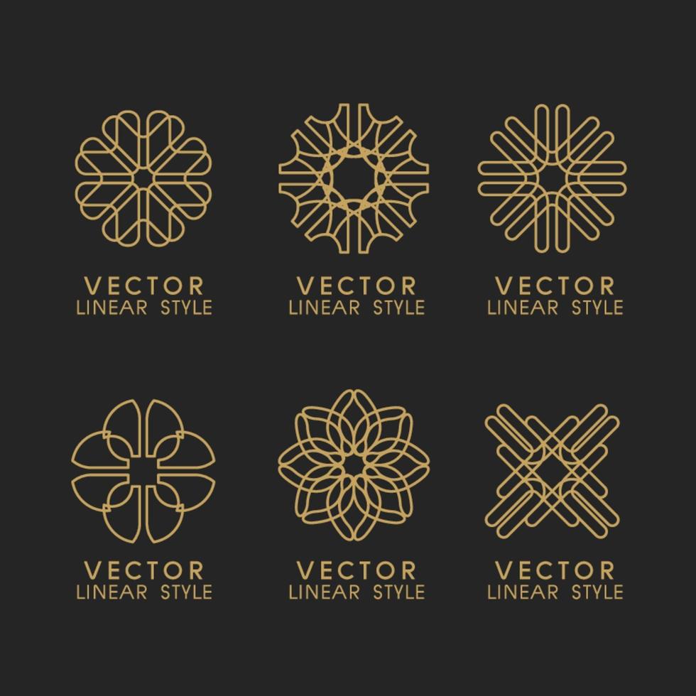 Vector set of linear design elements, logo design templates and mono line badges for packaging