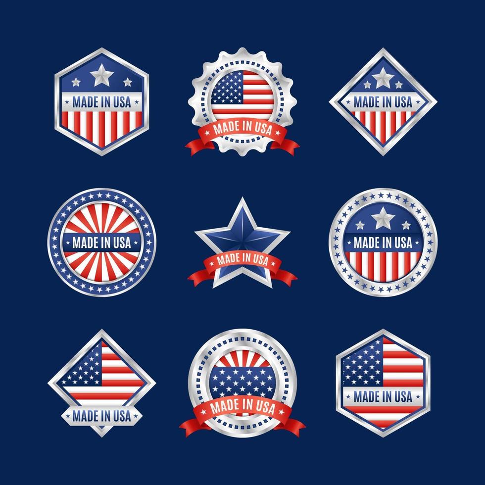 Made in USA Logo Set with Silver Frame vector