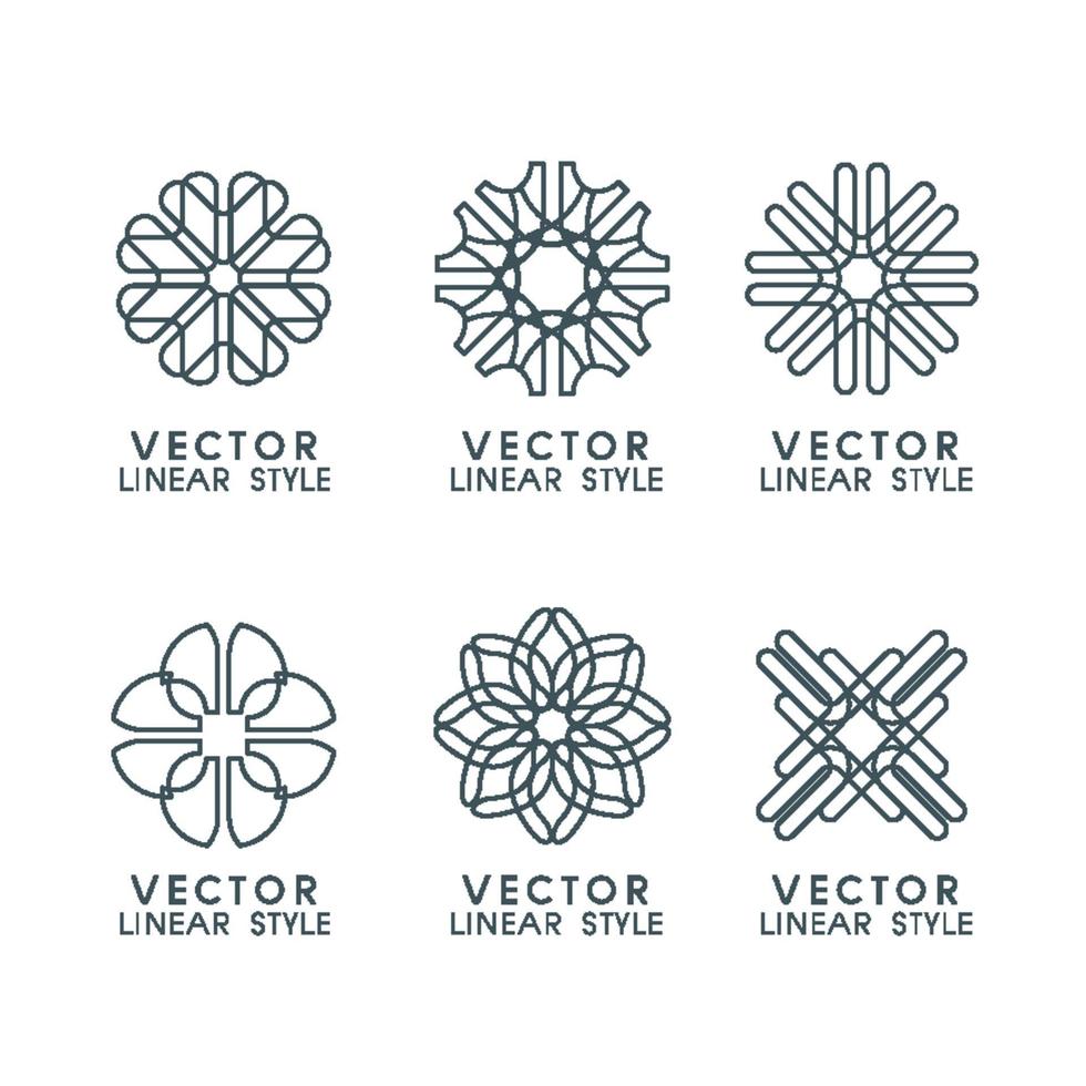 Vector set of linear design elements, logo design templates and mono line badges for packaging
