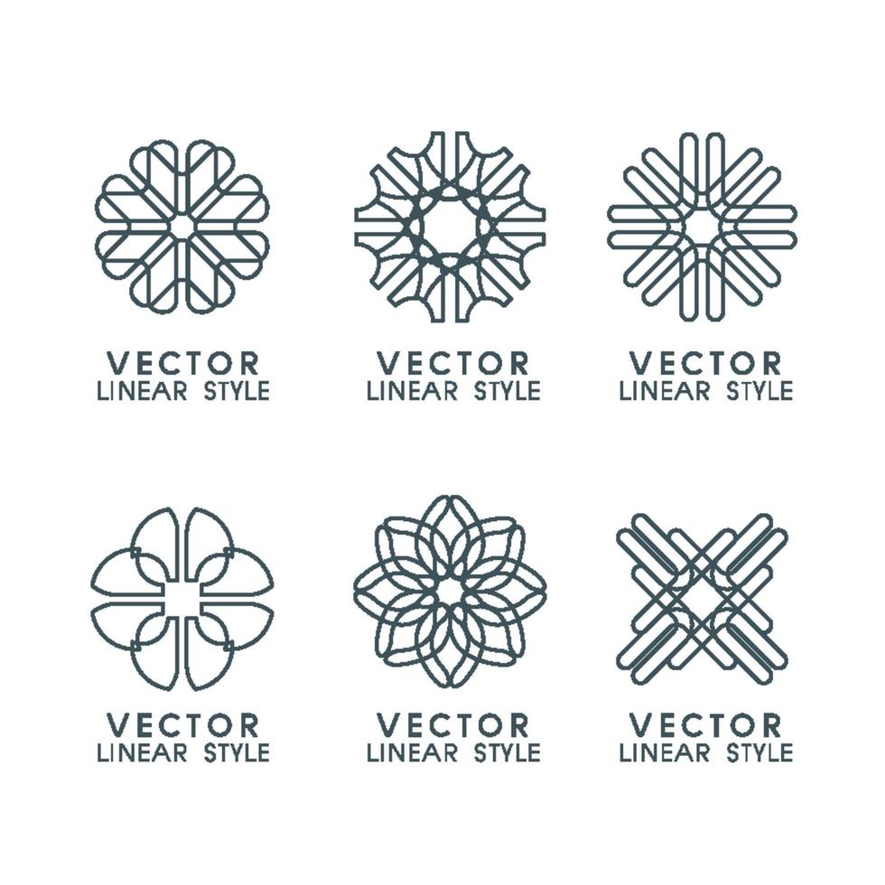 vector conjunto de elementos de diseño lineal, plantillas de diseño de logotipos e insignias de línea mono para embalaje