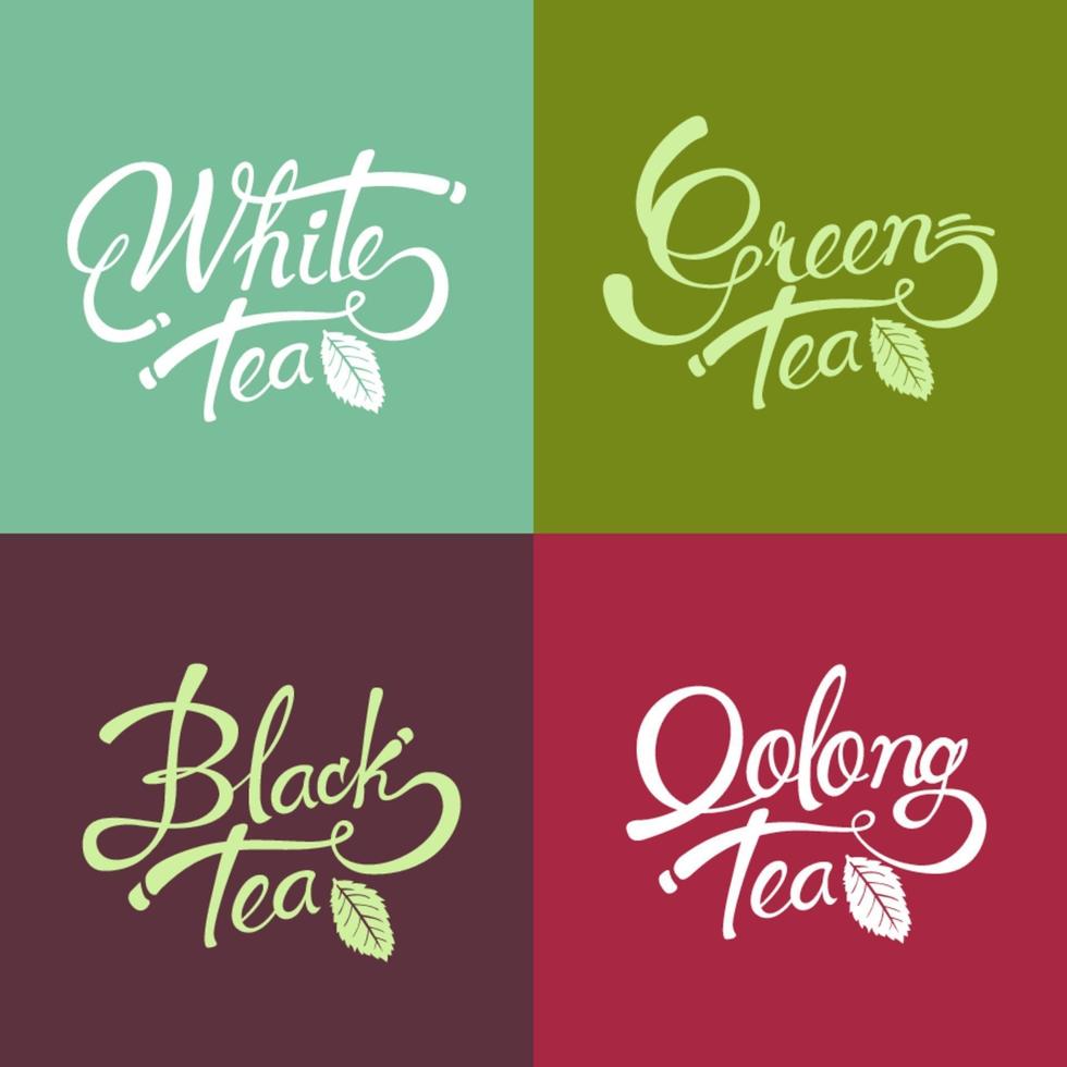 vector conjunto de plantillas de empaquetado de té, logotipo, etiqueta, pancarta, póster, identidad, marca. diseño elegante para té negro - té verde - té blanco - té oolong