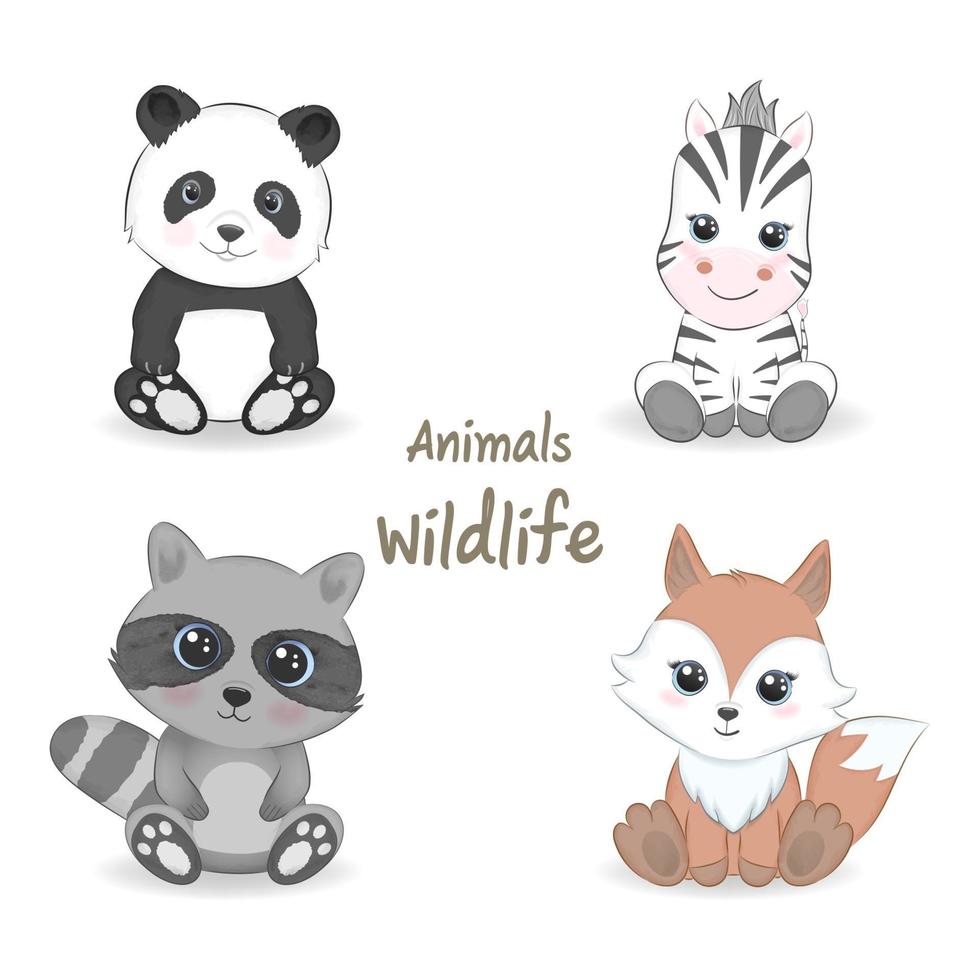 Cute animals wildlife set vector