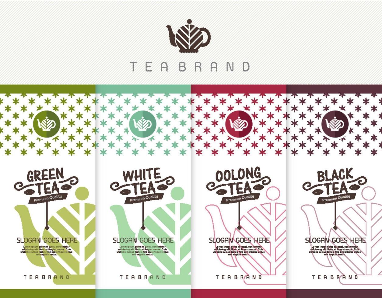 Vector set of templates packaging tea, logo, label, banner, poster, identity, branding. Stylish design for black tea - green tea - white tea - oolong tea