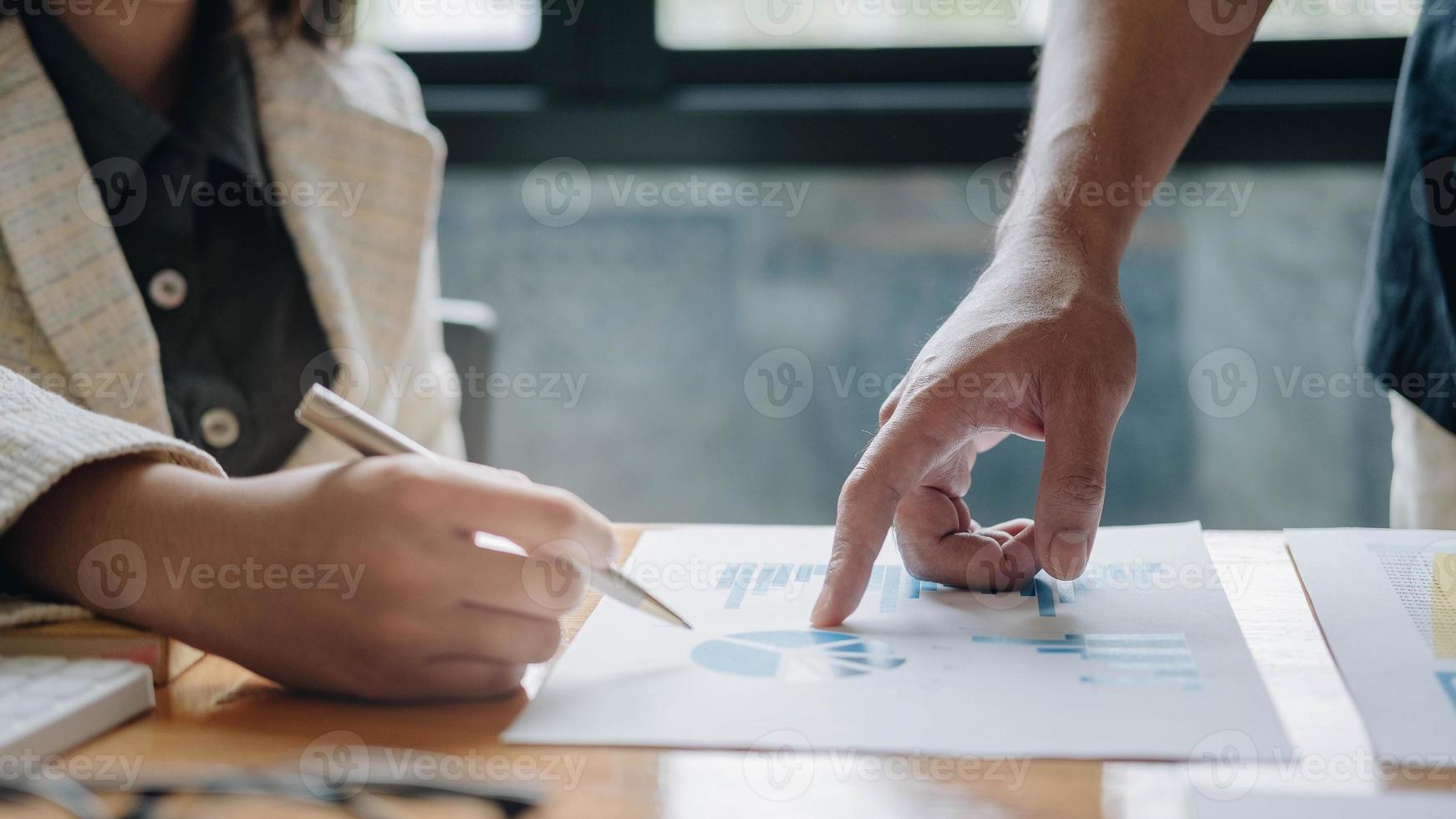 Close up Business people meeting to discuss the situation on the market. Business Financial Concept photo