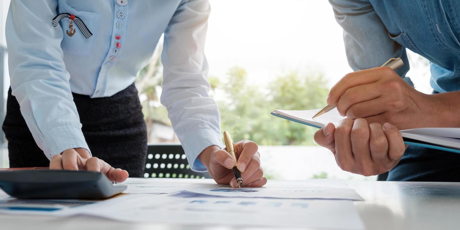 Close up Business people meeting to discuss the situation on the market. Business Financial Concept photo