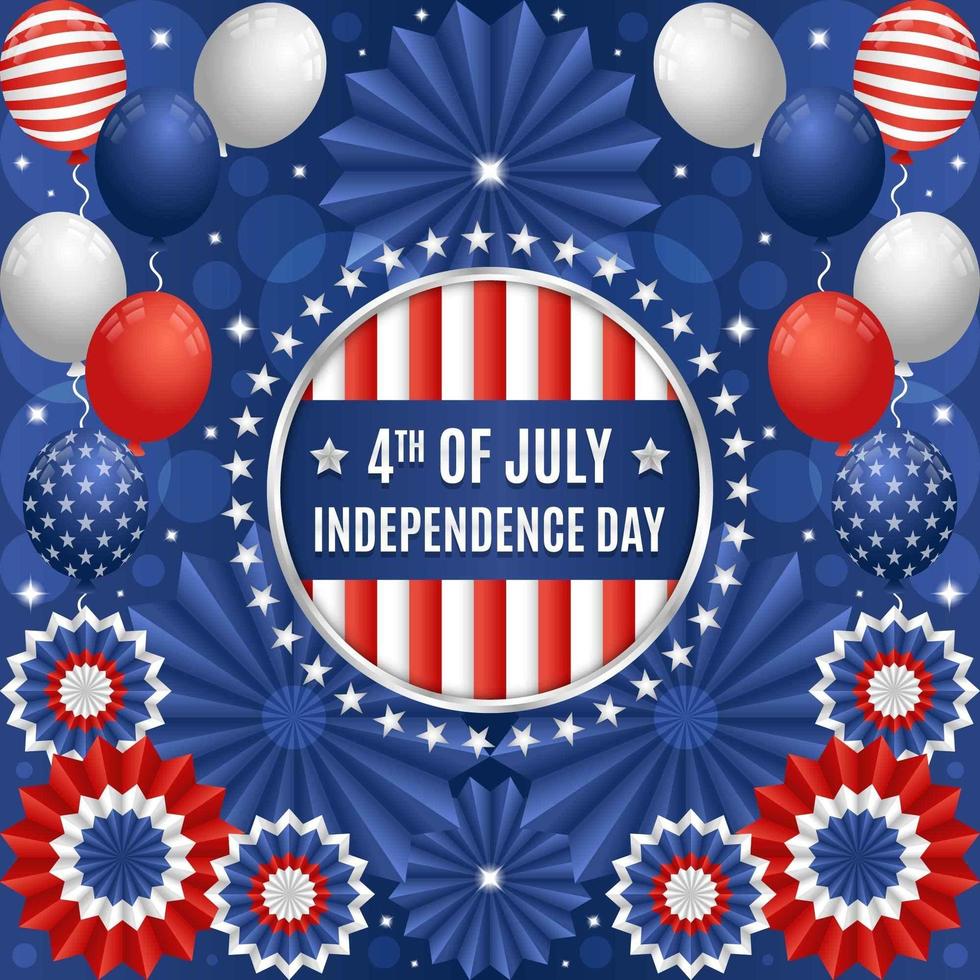 4th of July Independence Day Festivity Concept with Balloons and Paper Ornaments Composition vector