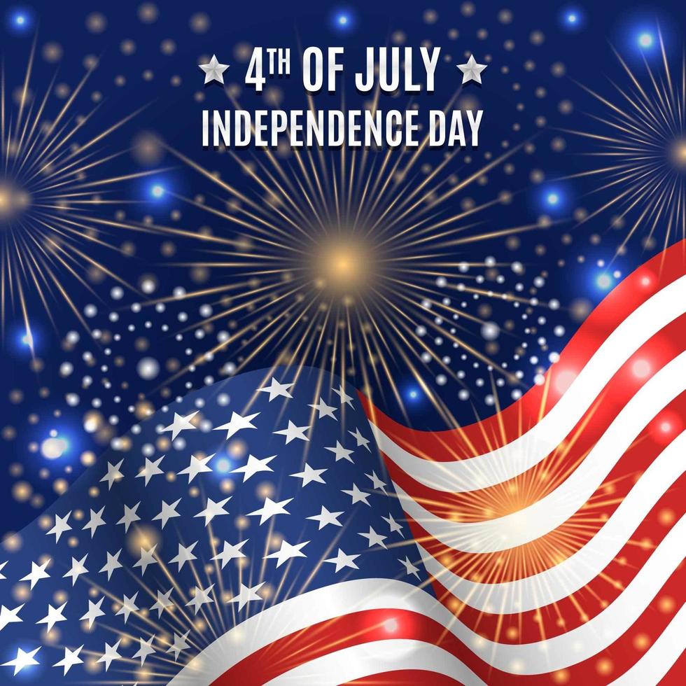 4th of July Independence Day Celebration with Fireworks and Flag vector