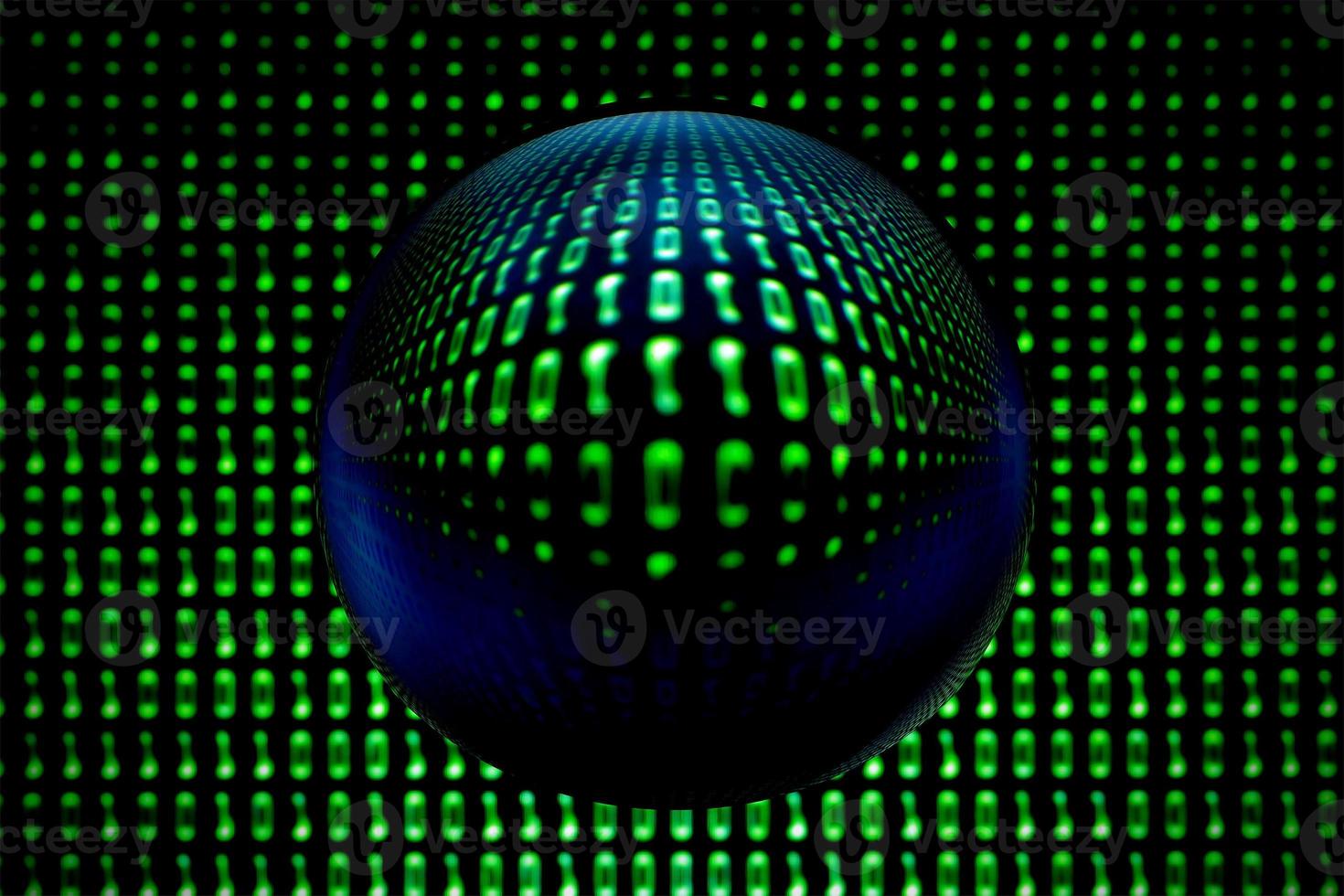 A blurry binary code background with a lens ball photo