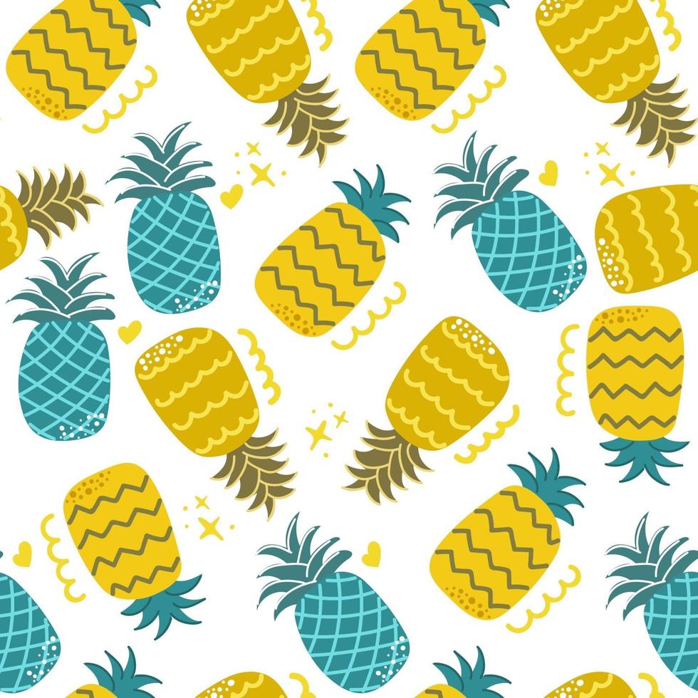 Seamless pattern of hand drawn pineapple cute and fun modern flat illustration Nursery design vector