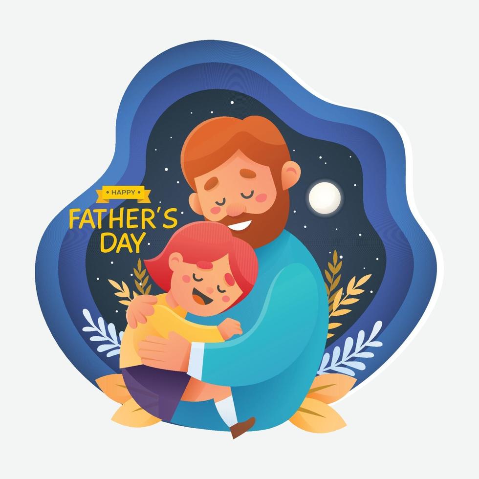 Father Hugging Daughter On The Night Sky vector